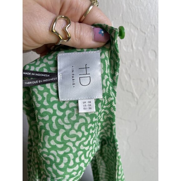 HD in Paris US 4 Green White Flutter Ruffle Top Floral Sleeveless 100% Polyester - Picture 3 of 10